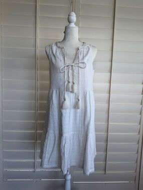 NWT Tommy Bahama White Sleeveless Tassel Tie Mini Dress